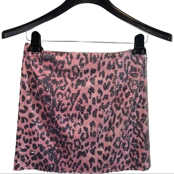 NWT S Free People $128 Pink Cheetah Sequin Mini Skirt NWT