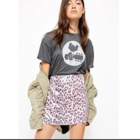 NWT S Free People $128 Pink Cheetah Sequin Mini Skirt NWT