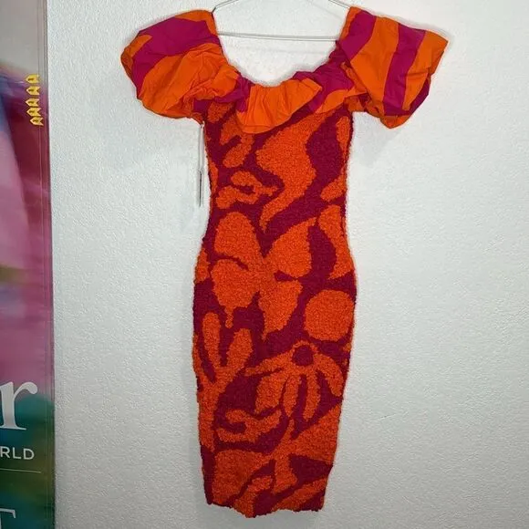 NWT Saylor Ciana Popcorn Midi Dress XS Pink/Orange Floral