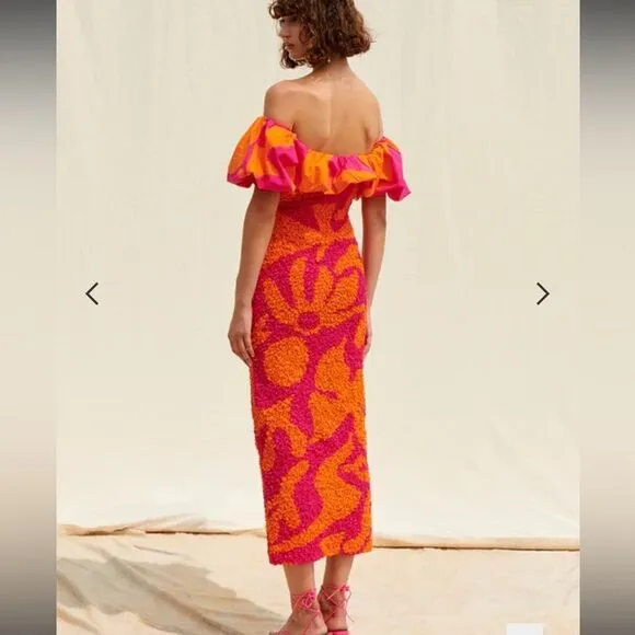 NWT Saylor Ciana Popcorn Midi Dress XS Pink/Orange Floral