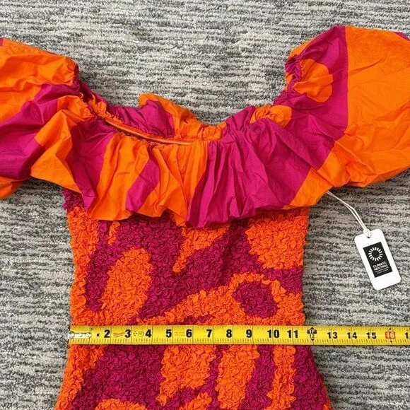 NWT Saylor Ciana Popcorn Midi Dress XS Pink/Orange Floral