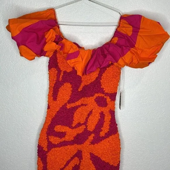 NWT Saylor Ciana Popcorn Midi Dress XS Pink/Orange Floral