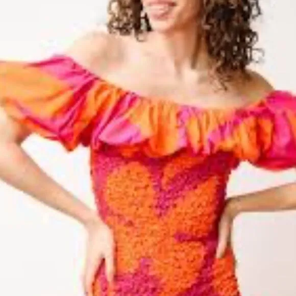 NWT Saylor Ciana Popcorn Midi Dress XS Pink/Orange Floral