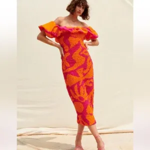 NWT Saylor Ciana Popcorn Midi Dress XS Pink/Orange Floral