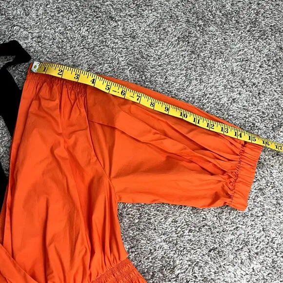 NWT Self Portrait Orange Poplin Tiered Puff Sleeve Midi Dress Womens Size 2