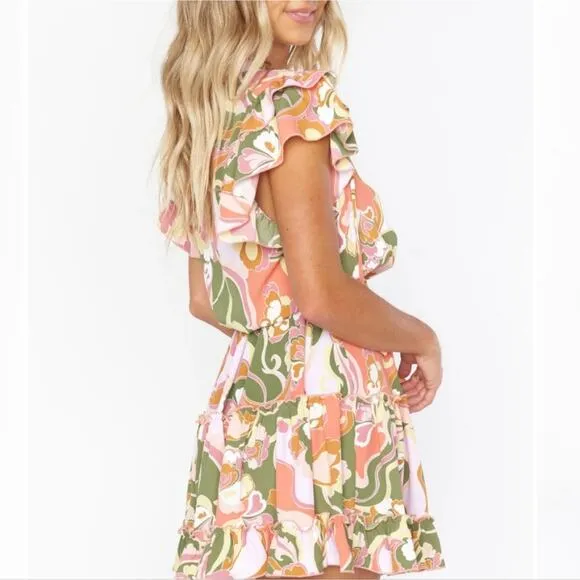 NWT Show Me Your Mumu Wild Dreams Retro Ruffle Mini Dress