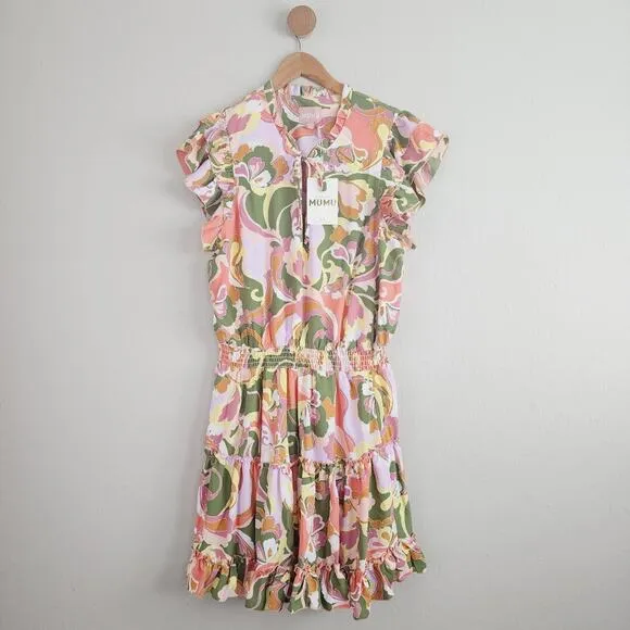 NWT Show Me Your Mumu Wild Dreams Retro Ruffle Mini Dress