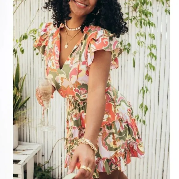 NWT Show Me Your Mumu Wild Dreams Retro Ruffle Mini Dress