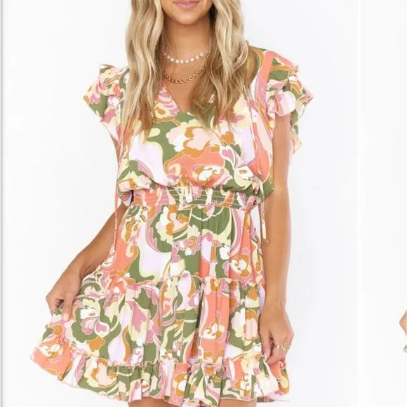 NWT Show Me Your Mumu Wild Dreams Retro Ruffle Mini Dress