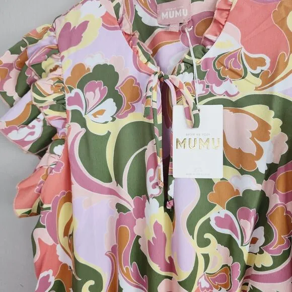 NWT Show Me Your Mumu Wild Dreams Retro Ruffle Mini Dress
