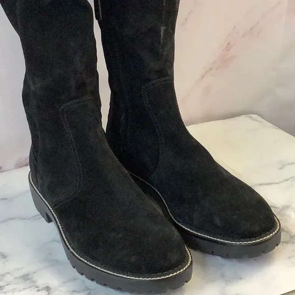 NWT Tory Burch Knee High Black Suede Combat Sole Boots Size 10.5