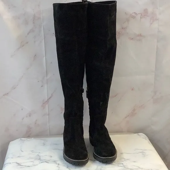NWT Tory Burch Knee High Black Suede Combat Sole Boots Size 10.5