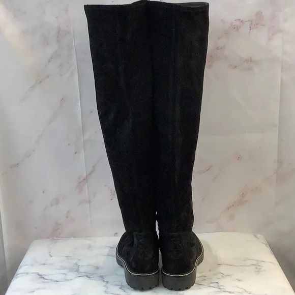 NWT Tory Burch Knee High Black Suede Combat Sole Boots Size 10.5