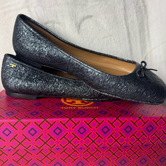 NWT Tory Burch Laila Driver Metallic Blue Ballet Flats Size 9.5