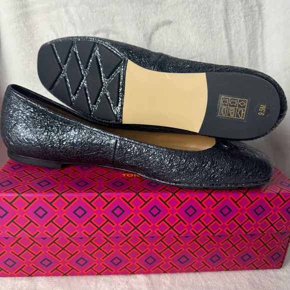 NWT Tory Burch Laila Driver Metallic Blue Ballet Flats Size 9.5