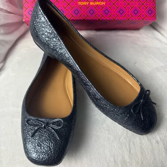 NWT Tory Burch Laila Driver Metallic Blue Ballet Flats Size 9.5
