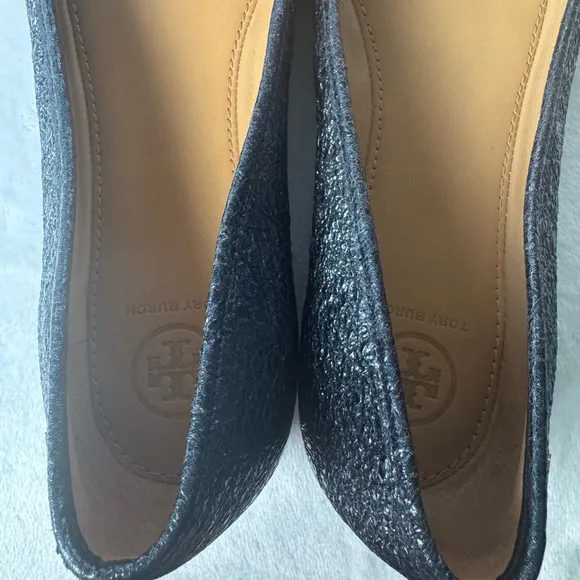 NWT Tory Burch Laila Driver Metallic Blue Ballet Flats Size 9.5