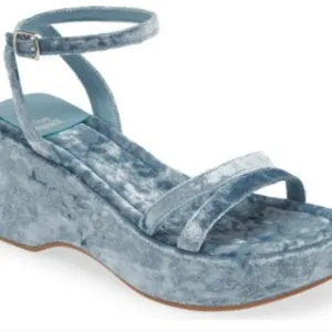 NWTB Jeffery Campbell Activate Velvet Platform Sandal Blue Crushed Velvet Size 7