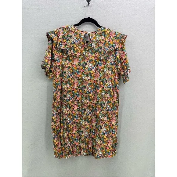 NWT Project Womens Multicolor Ruffle Short Sleeve Mini Shift Dress Size Medium