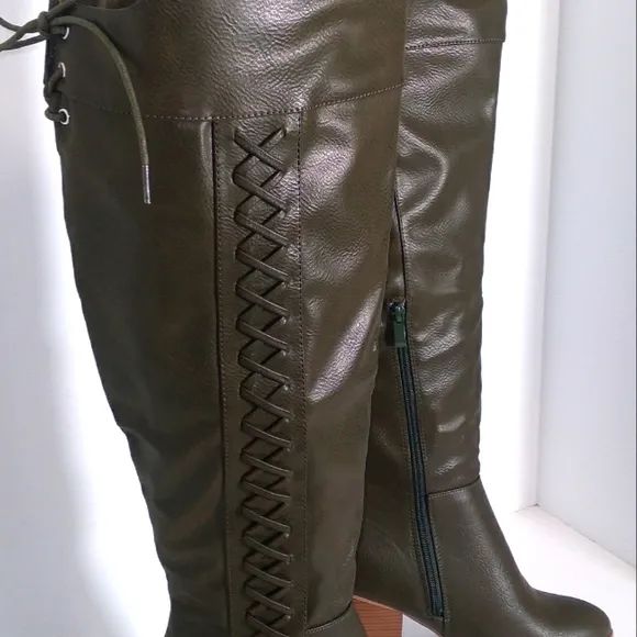 Olive Green Knee High Boots