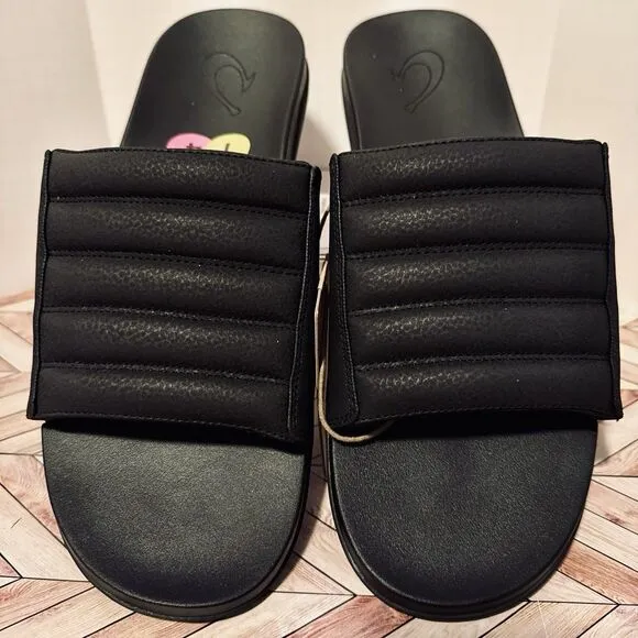 Olukai Maha 'Olu Men's 14 Recovery Slide Black Sandals Beach Pool 10517-4040