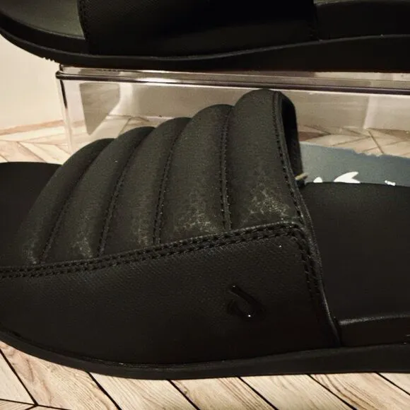 Olukai Maha 'Olu Men's 14 Recovery Slide Black Sandals Beach Pool 10517-4040