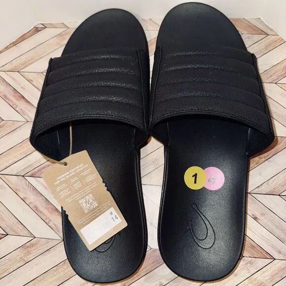 Olukai Maha 'Olu Men's 14 Recovery Slide Black Sandals Beach Pool 10517-4040