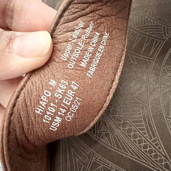 OluKai Men Hiapo Brown Cognac Leather Thong Sandals 14 Summer Vacation Beach