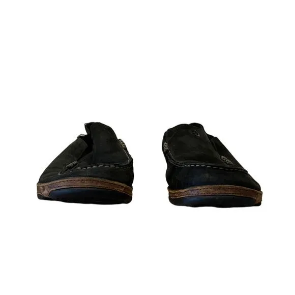 OluKai Moloa Waxed Nubuck Leather Slip On Shoes 10 Men Black Beach Hawaii Casual