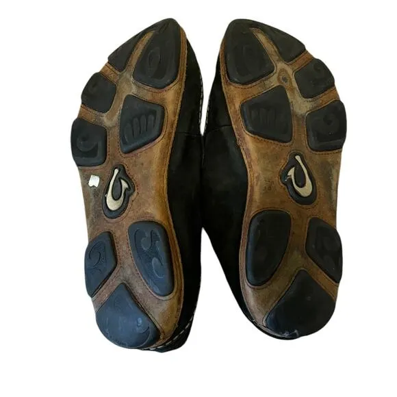 OluKai Moloa Waxed Nubuck Leather Slip On Shoes 10 Men Black Beach Hawaii Casual