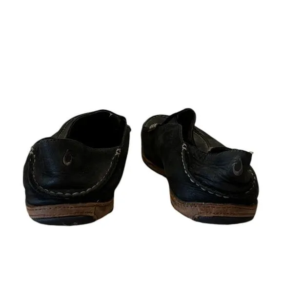 OluKai Moloa Waxed Nubuck Leather Slip On Shoes 10 Men Black Beach Hawaii Casual