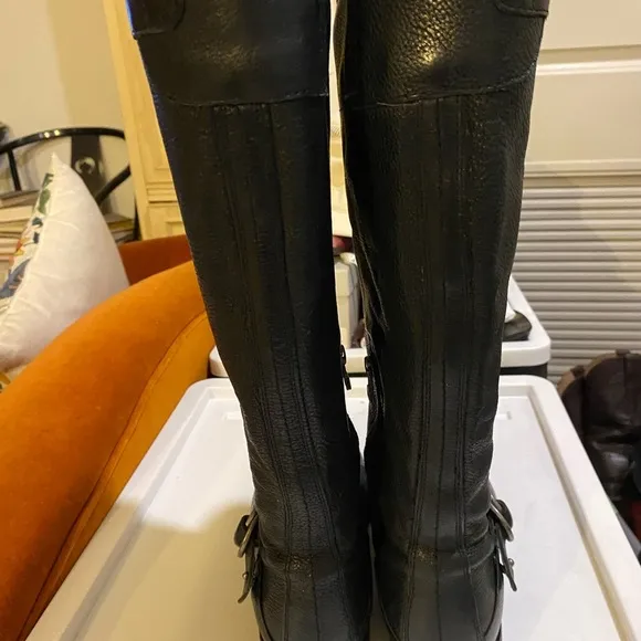 Olukai Nahuku Black Leather Zip Knee High Tall Moto Boots Womens Size 7.5 W
