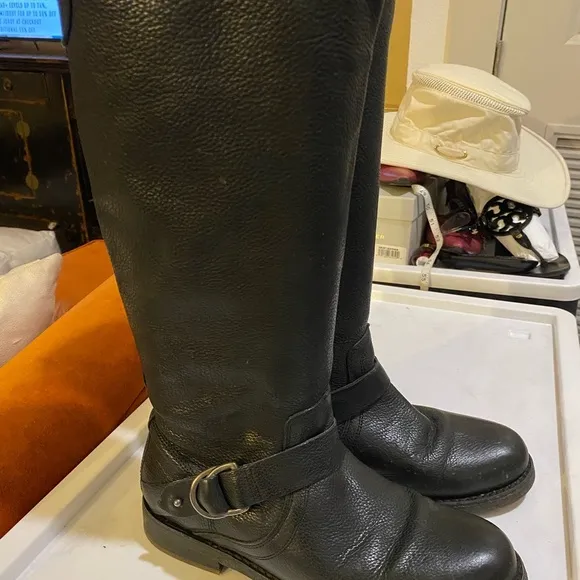 Olukai Nahuku Black Leather Zip Knee High Tall Moto Boots Womens Size 7.5 W