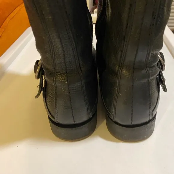 Olukai Nahuku Black Leather Zip Knee High Tall Moto Boots Womens Size 7.5 W