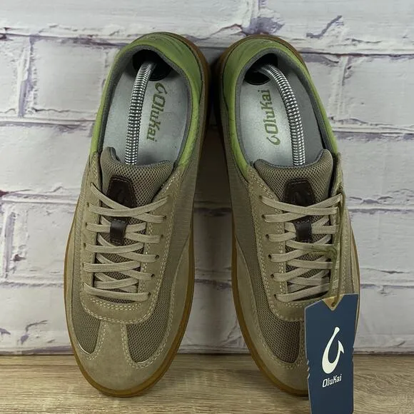 Olukai Punini Court Shoes Men's 9 Suede Gum Casual Sneakers Clay Lemon Grass NEW