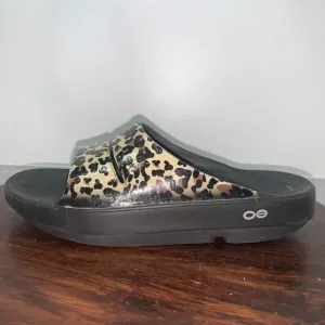 OOFOS OOahh Limited Women’s Size 7 Slide Sandal Multicolor Leopard Print Comfort