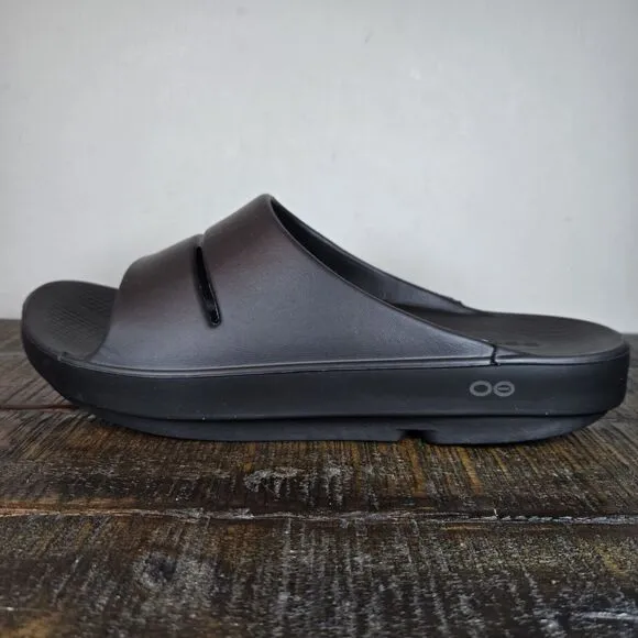 Oofos OOahh Mens Size 10 Womens 12 Recovery Slip-On Slides Sandals Black