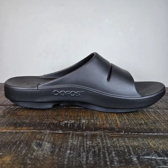 Oofos OOahh Mens Size 10 Womens 12 Recovery Slip-On Slides Sandals Black