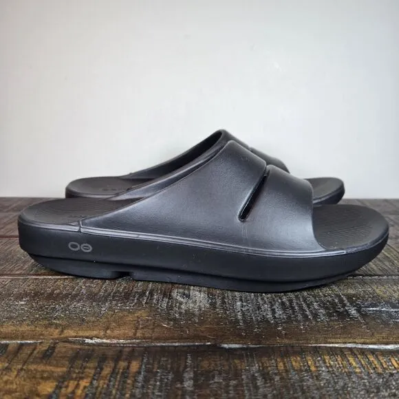 Oofos OOahh Mens Size 10 Womens 12 Recovery Slip-On Slides Sandals Black