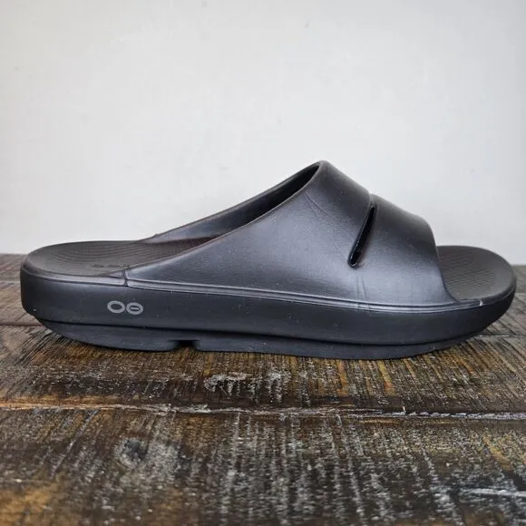 Oofos OOahh Mens Size 10 Womens 12 Recovery Slip-On Slides Sandals Black