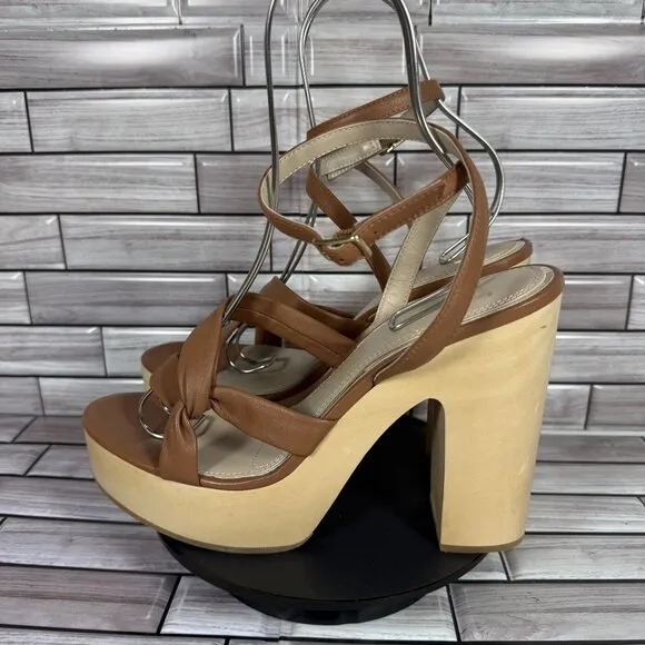 PAIGE Women's Brown Leather Cayden-Ankle Strap Platform Sandal Shoe Size 10-NEW