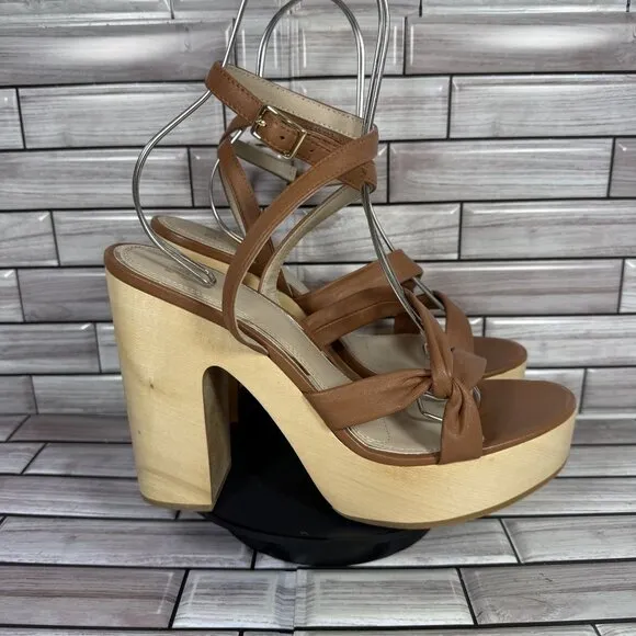 PAIGE Women's Brown Leather Cayden-Ankle Strap Platform Sandal Shoe Size 10-NEW