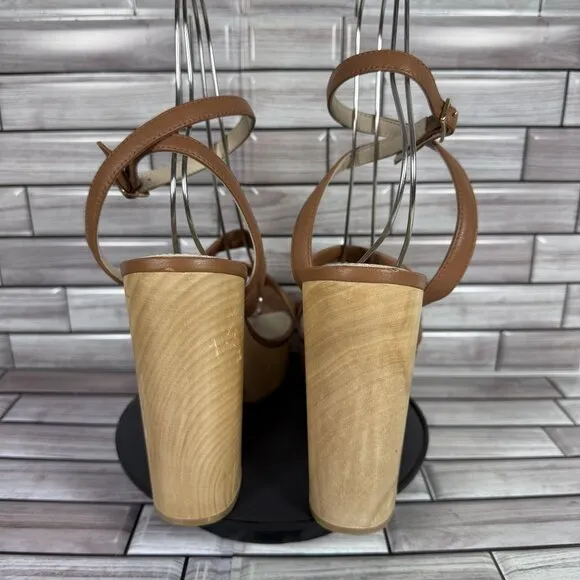 PAIGE Women's Brown Leather Cayden-Ankle Strap Platform Sandal Shoe Size 10-NEW
