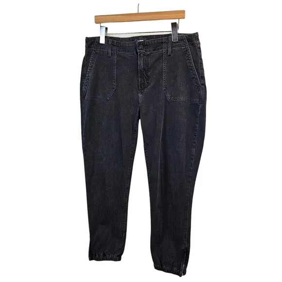 Paige Womens Mayslie Jogger Jeans Sz 32 Black Ankle Zip Casual Stretch Comfort