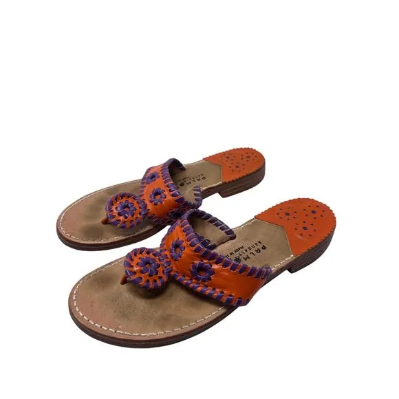 Palm Beach Leather Sandals Purple/Orange Whipstitch Thong Flip-Flop US 7