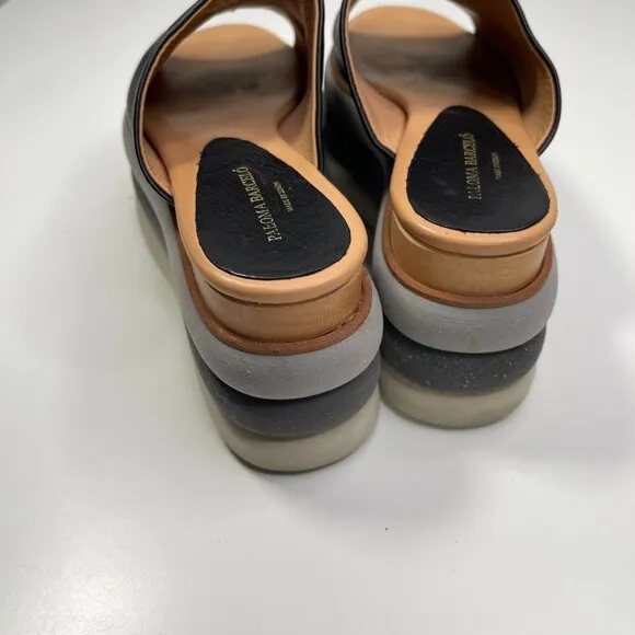 Paloma Barceló Women’s Leather Black Open Toe Slip-On Platform Mules US Size 8