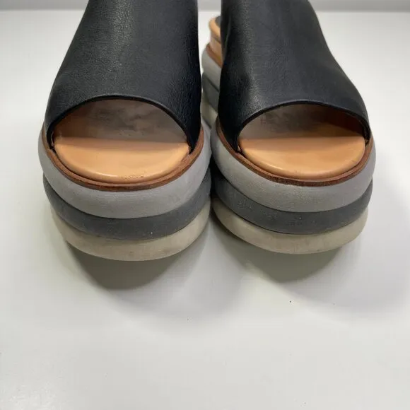 Paloma Barceló Women’s Leather Black Open Toe Slip-On Platform Mules US Size 8
