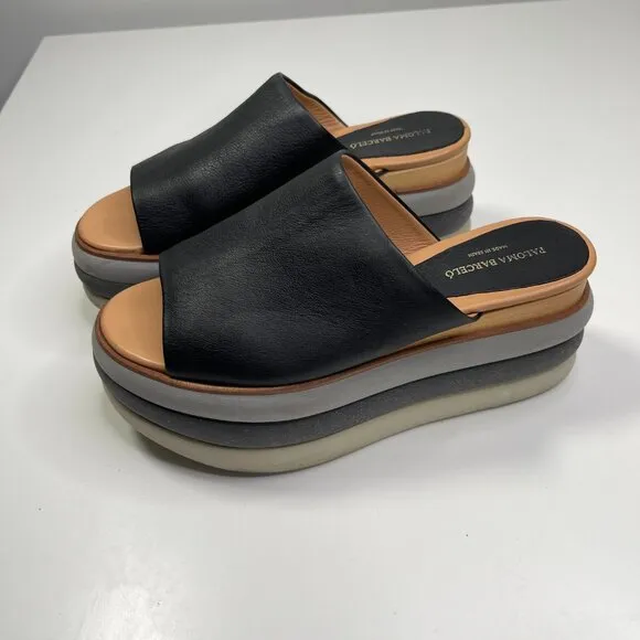 Paloma Barceló Women’s Leather Black Open Toe Slip-On Platform Mules US Size 8