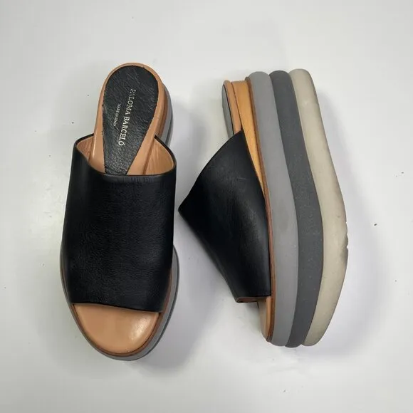 Paloma Barceló Women’s Leather Black Open Toe Slip-On Platform Mules US Size 8