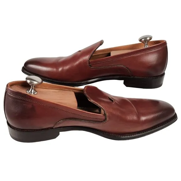 Paul Fredrick Italy Men's 9 Burnished Brown Leather Dress Shoes Venetian Loafers